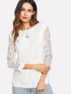 Romwe Button Detail Lace Blouse