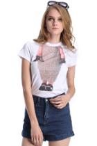 Romwe Romwe Gentlewomanly Barbie Print Short-sleeved White T-shirt