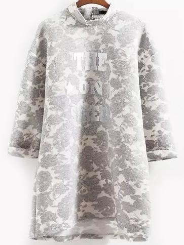 Romwe Stand Collar Letter Print Zipper Dress