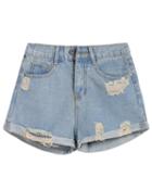 Romwe Vintage Ripped Denim Blue Shorts
