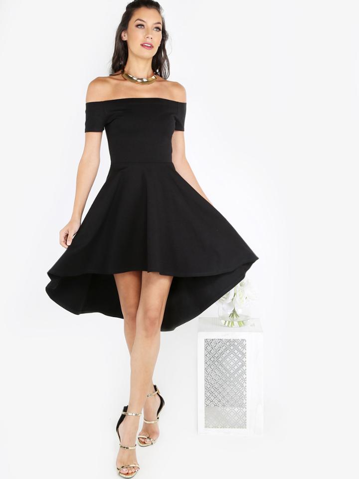 Romwe Bardot Dip Hem Skater Dress