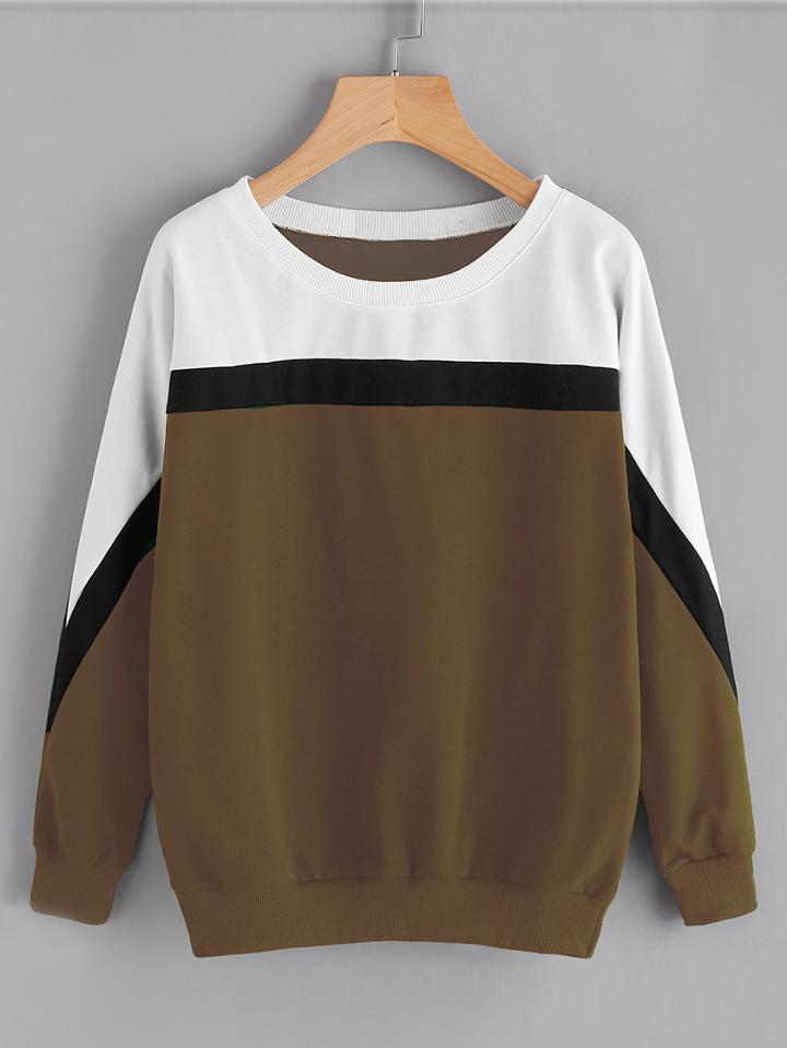 Romwe Color Block Cut And Sew Sweatshirt