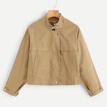 Romwe Button Detail Pocket Front Stand Collar Jacket