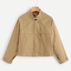 Romwe Button Detail Pocket Front Stand Collar Jacket