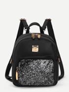 Romwe Sequin Pocket Front Pu Backpack
