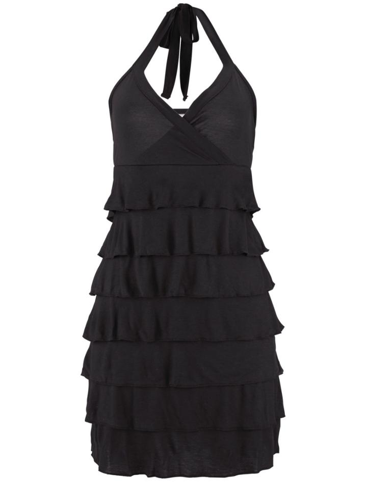 Romwe Black Surplice Front Layered Halter Neck Dress