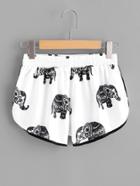 Romwe Elephant Print Ringer Shorts