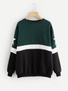 Romwe Color Block Star Print Sleeve Sweatshirt