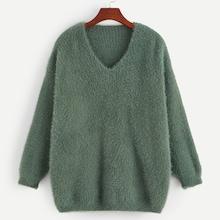 Romwe Plus Fuzzy V-neck Jumper