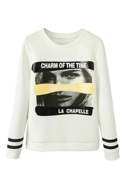 Romwe Beauty Print Striped Sweatshirt