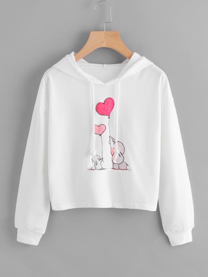 Romwe Elephant Print Hooded Sweatshirt