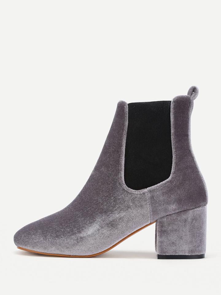 Romwe Two Tone Velvet Elastic Ankle Boots