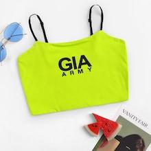 Romwe Neon Yellow Letter Print Cami Top