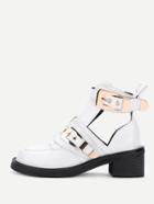 Romwe Double Buckle Zipper Design Pu Shoes