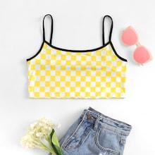 Romwe Gingham Crop Cami Top