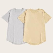 Romwe Guys Curved Dip Hem Solid Basics Tee 2pcs