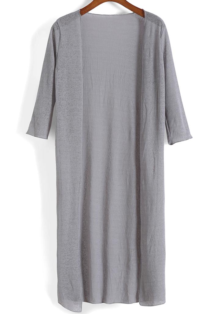 Romwe Half Sleeve Long Grey Cardigan