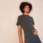 Romwe Guys Patched Detail Striped Tee