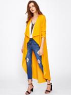 Romwe Drape Collar Curved Hem Coat