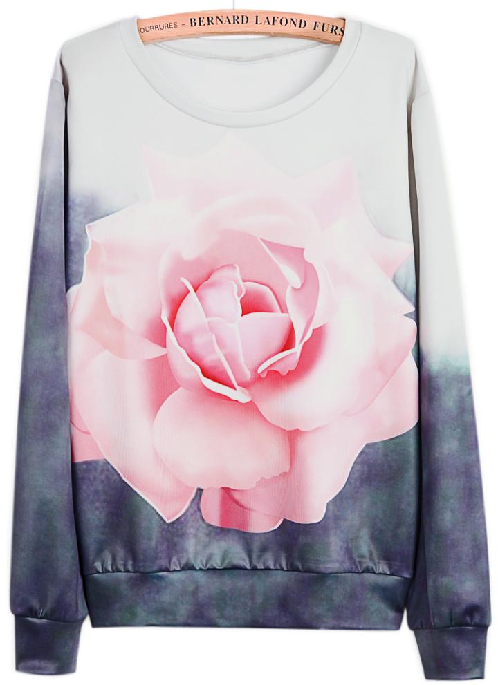 Romwe Ombre Floral Print Sweatshirt