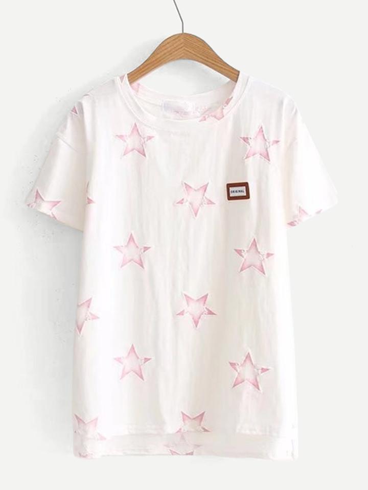 Romwe Star Pattern Patched T-shirt