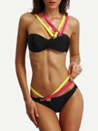 Romwe Contrast Asymmetric Strappy Bikini Set