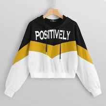 Romwe Drop Shoulder Letter And Chevron Hoodie