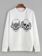 Romwe White Skull Print Sweatshirt