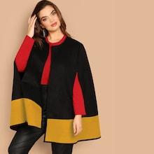 Romwe Plus Open Front Color Block Cape Coat
