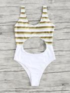 Romwe Striped Print Cutout Design Swimsuit