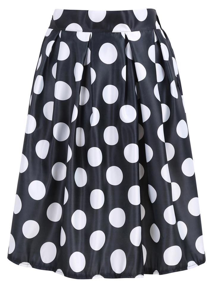Romwe With Zipper Polka Dot Black Skirt