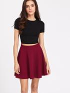 Romwe Zip Back Textured Skater Skirt