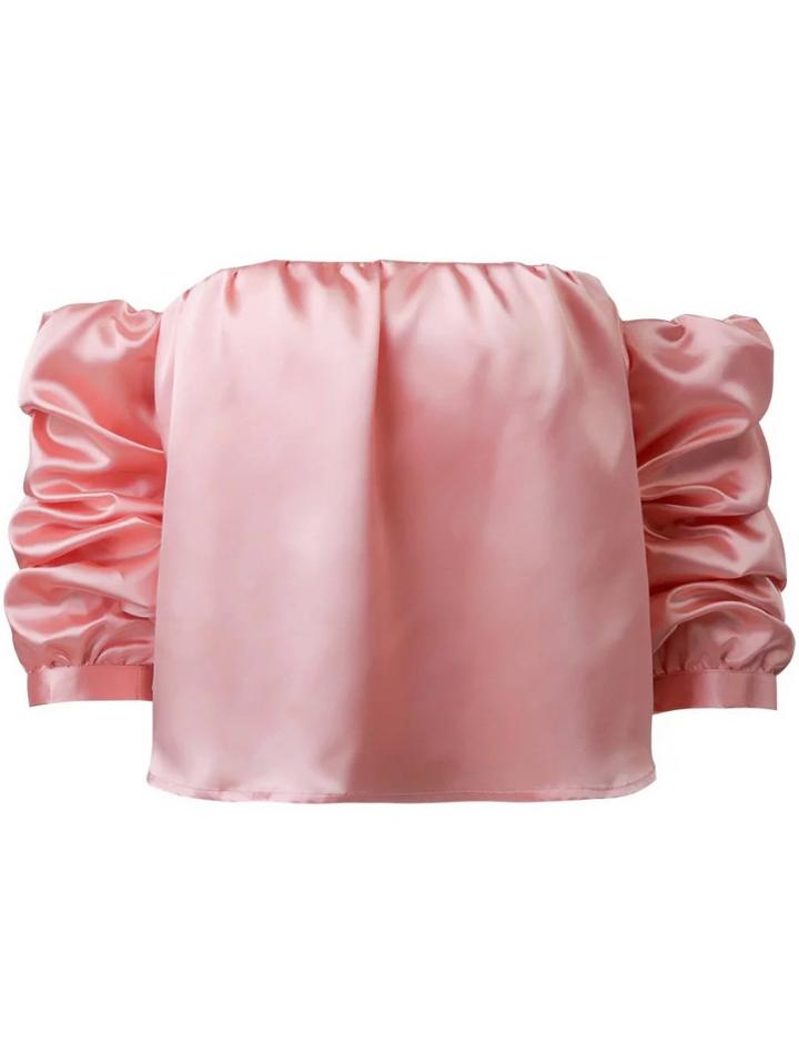 Romwe Pink Off The Shoulder Crop Top