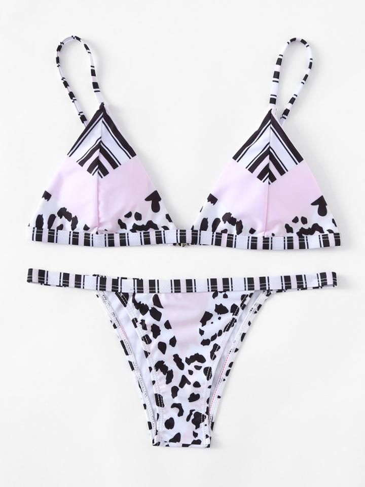Romwe Striped Edge Bikini Set