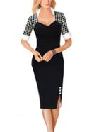 Romwe Houndstooth Slit Bodycon Dress