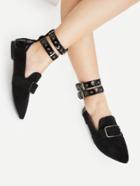 Romwe Buckle Front Flats With Eyelet Strap