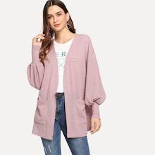 Romwe Lantern Sleeve Open Front Coat