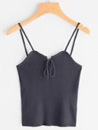 Romwe Lace Up Ribbed Cami Top