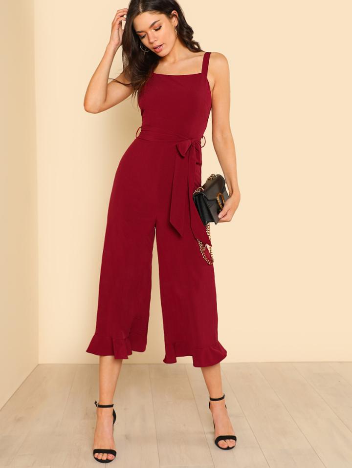 Romwe Ruffle Hem Wide Leg Jumpsuit