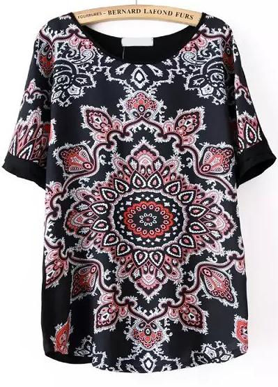 Romwe Round Neck Vintage Print T-shirt
