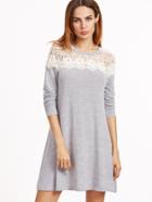 Romwe Grey Contrast Lace Shoulder A Line Dress