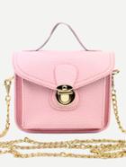 Romwe Pink Pebbled Pu Flap Chain Bag