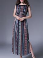Romwe Multicolor Tribal Print Split Maxi Dress
