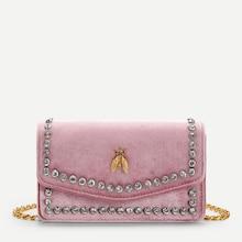 Romwe Rhinestone Decor Flap Chain Crossbody Bag