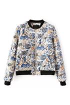 Romwe Floral Print Zippered Casual Jacket