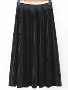 Romwe Black Pleated A Line Skirt
