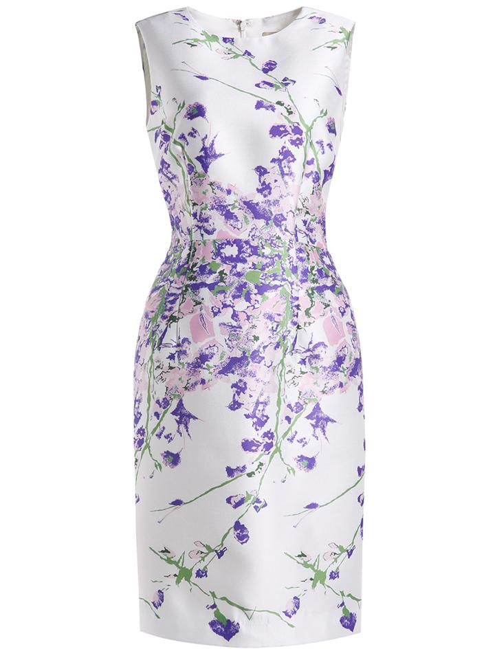 Romwe White Round Neck Sleeveless Vintage Print Bodycon Dress