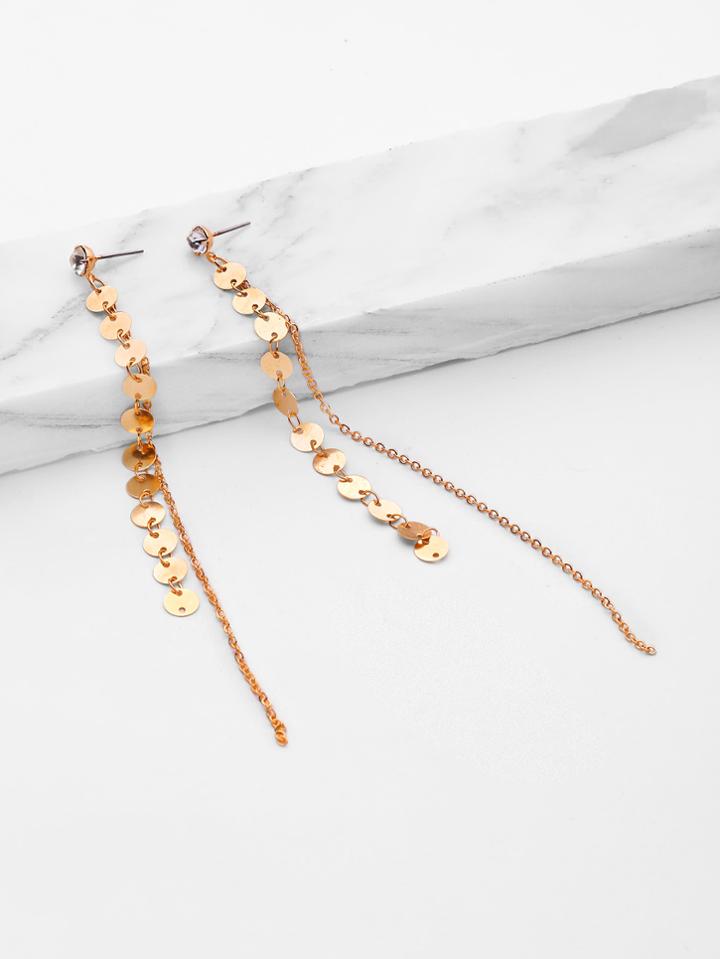 Romwe Sequin And Chain Tassel Drop Earrings