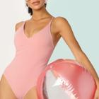 Romwe Plunging Neck One Piece Swimsuit