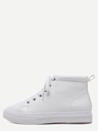 Romwe White Pu Lace Up Rubber Sole Ankle Boots